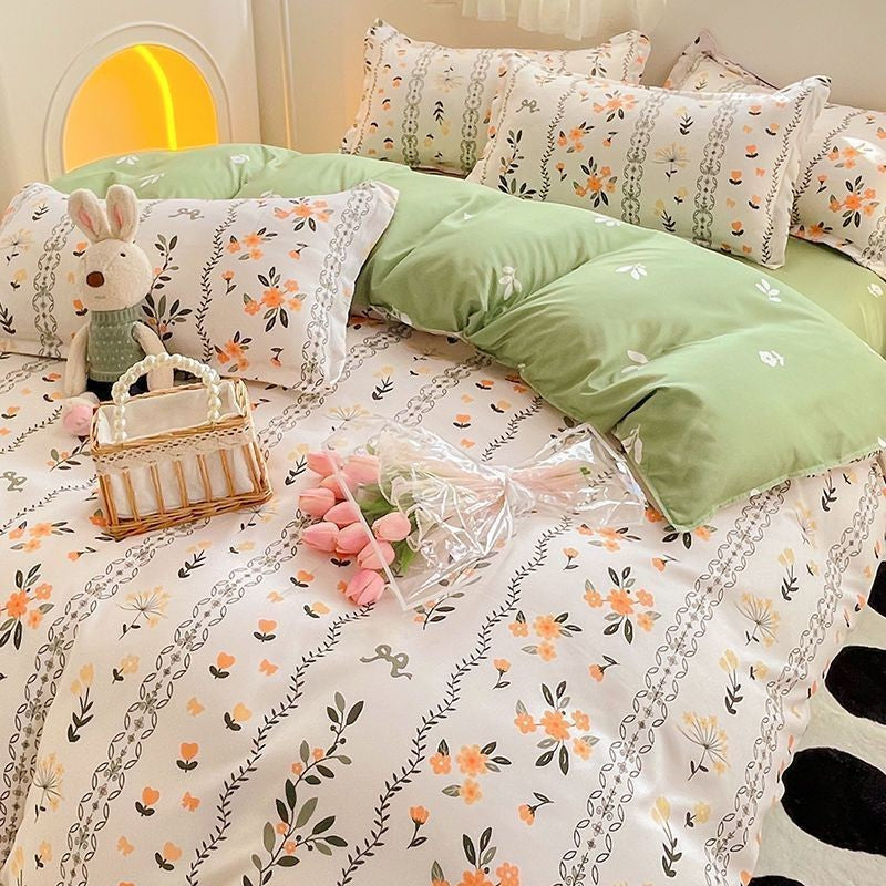 JazzHer Flowers Rabbit Bedding Set Ins No Filler Single Queen Size Duvet Cover Flat Sheet Pillowcase Girls Boys New Comforter Duvet