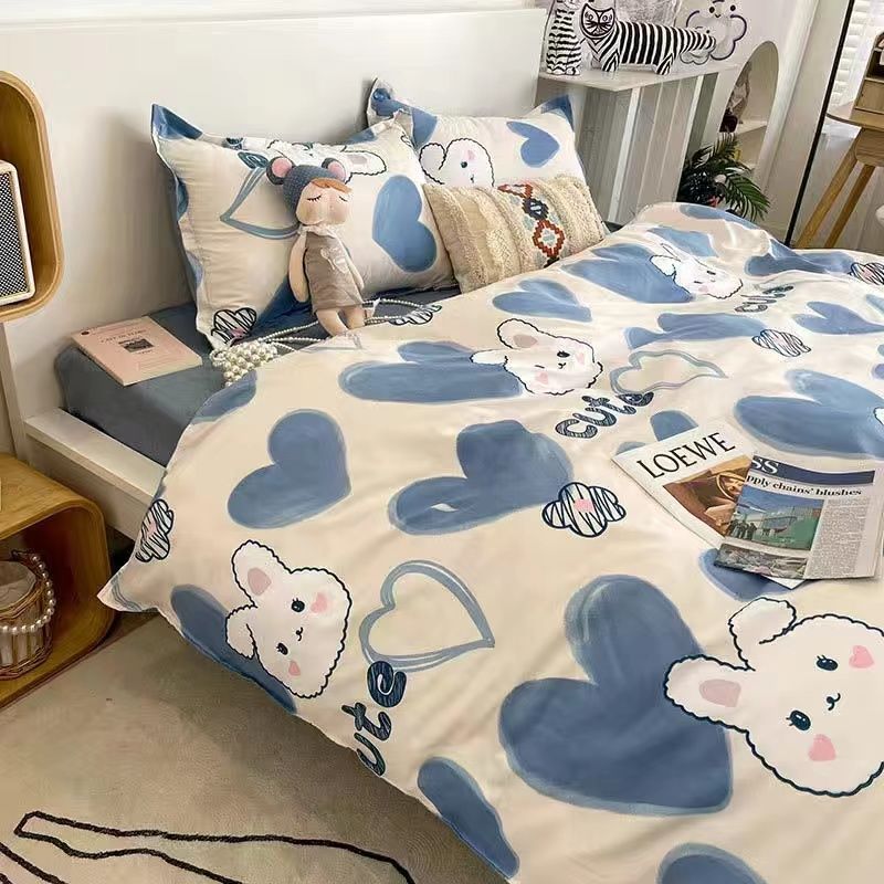 JazzHer Korean Style Cartoon Sheep Bedding Set Girls Kids Twin Full Queen Size Bed Flat Sheet Duvet Cover Pillowcases Bed Linen Kawaii