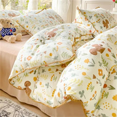 JazzHer Lovely Pastoral Girls Flower Bedding Set, Soft Washed Cotton Bed Linens For Dreamy Nights, Simple Bedspread And Home Textile