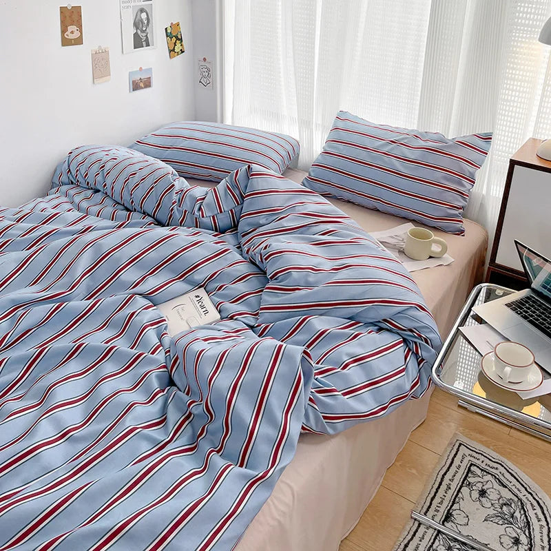 JazzHer Nordic Sling Bed 150 Bedding Sets Stripes Duvet Cover Set Quilt Cover Bed Sheet Quilt Sets Queen Size  Comforter Sets