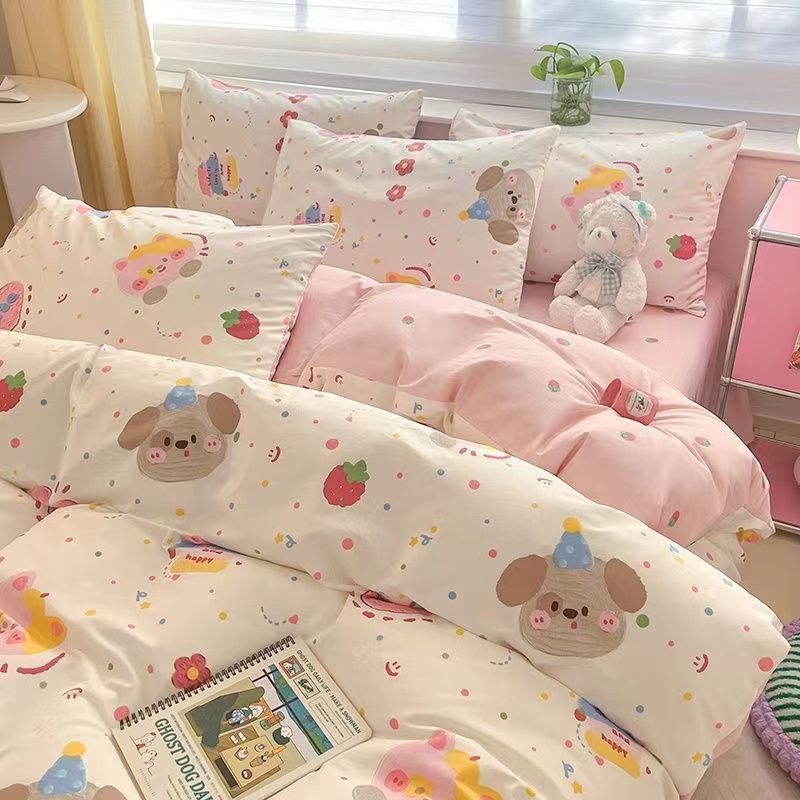 JazzHer Cute Kids Bedding Set Rabbit Dinosaur No Filler Single Queen Size Duvet Cover Flat Sheet Pillowcase Girls Boys Comforter Duvet