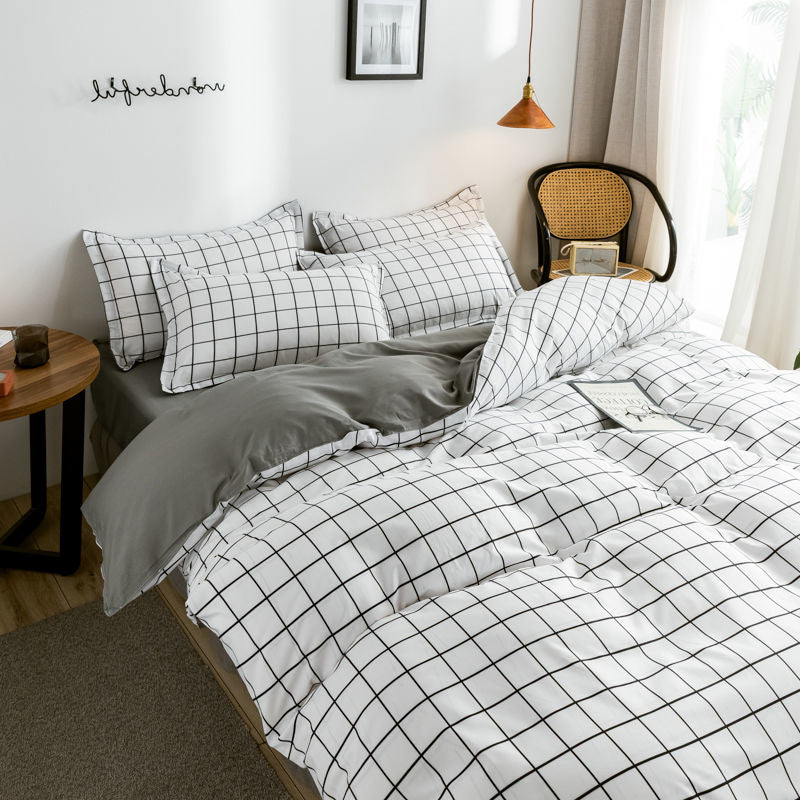 JazzHer Fashion Bedding Set Hot Checkerboard Boys Girls Single Double Queen Size Flat Sheet Quilt Duvet Cover Pillowcase Bed Linens