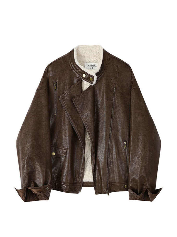 christmas outfit JazzHer Women's Brown Leather Jacket Emo Mustang Coat Harajuku Vintage Long Sleeve Motorcycle Jacket Outerwear 2000s Clothes Winter 2025