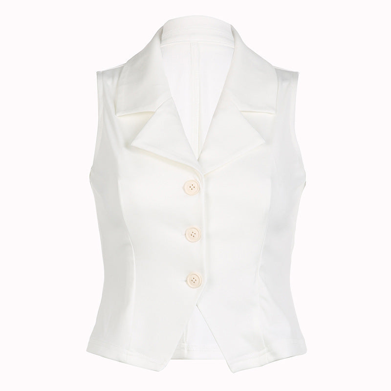 JazzHer White Sleeveless Button Front Blouse