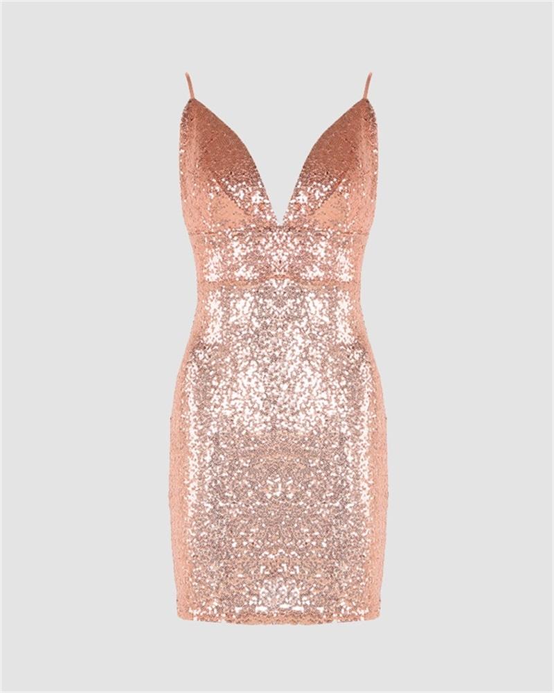 JazzHer Party Sexy Suspender Sequin Dress