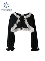 christmas outfit JazzHer Women's Shirts and Blouses Gothic Black Korean Style Harajuku Fashion Vintage Lace Patchwork Shir Cropt Top Clothes Summer 2025