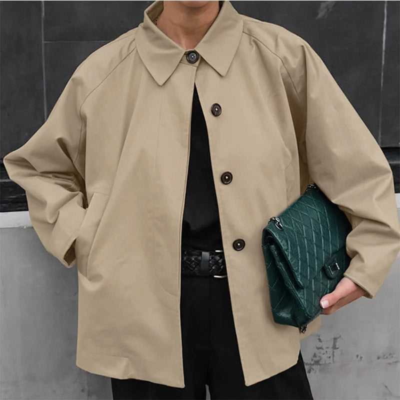 JazzHer Casual Solid Single Breasted Coats Women Loose Lapel Long Sleeve Pockets Female Jackes 2024 Autumn Lady  Match All Outwears New