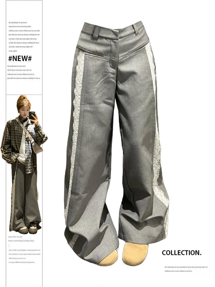 christmas outfit JazzHer Women's Grey Lace Patchwork Pants Y2k Vintage Harajuku Casual Fashion Pants 90s Aesthetic High Waist Trousers 2000s Clothes 2025