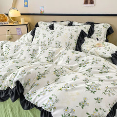 JazzHer New Washed Cotton Edge Three - Four Piece Quilt Set Printed Small Clear Cover Double Bedding Set 180x220 200x230