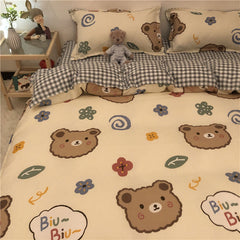 JazzHer Cute Cartoon Bedding Set Kids Adult Favorite Duvet Cover Pillowcase Bed Sheet Single Full Size Queen Girls Boys Bed Linens