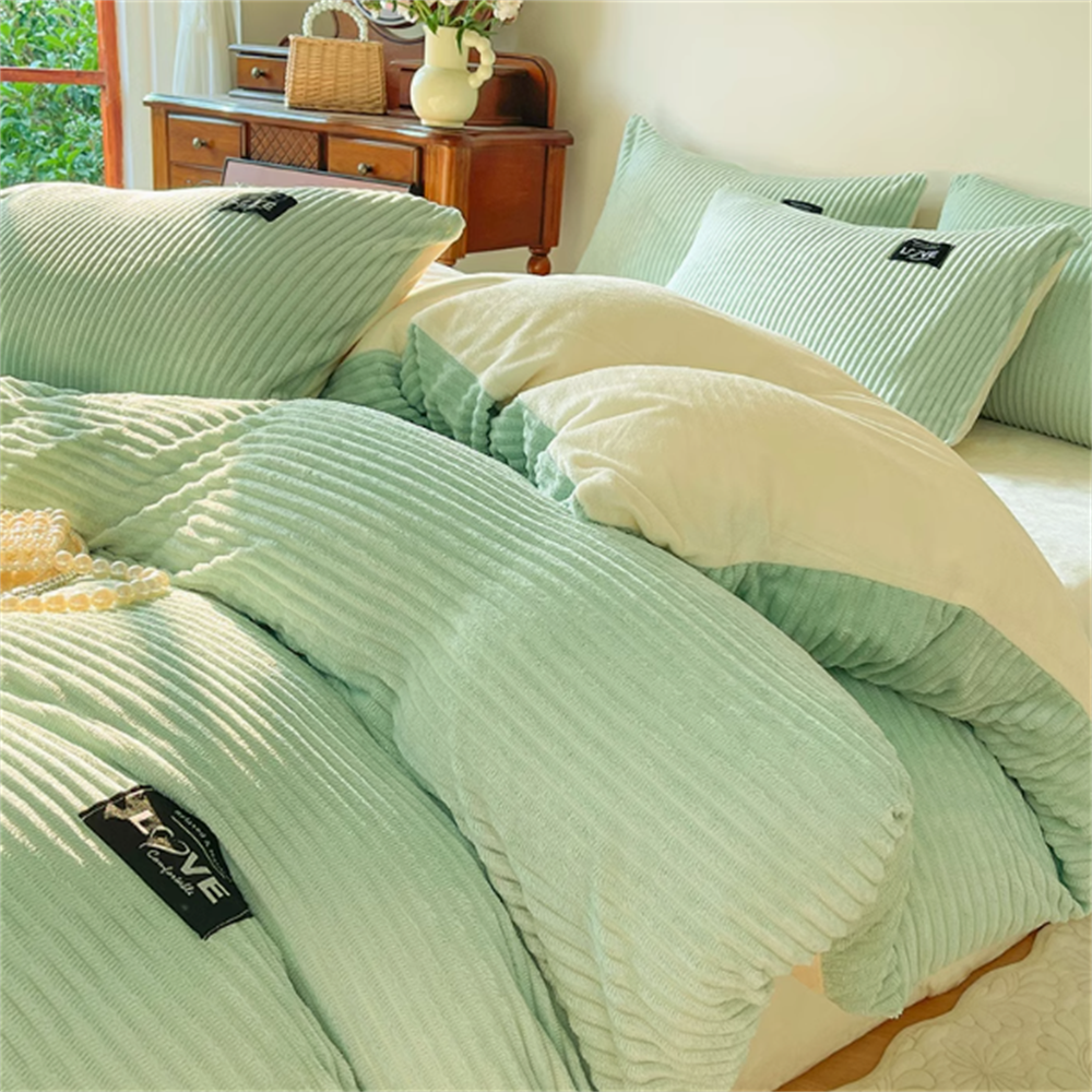 JazzHer Milk Velvet Four-Piece Bedding Set Winter Coral Velvet Double-Sided Plush Quilt Cover Farai Velvet Winter Bedding Set