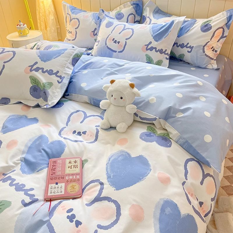 JazzHer Flowers Rabbit Bedding Set Ins No Filler Single Queen Size Duvet Cover Flat Sheet Pillowcase Girls Boys New Comforter Duvet