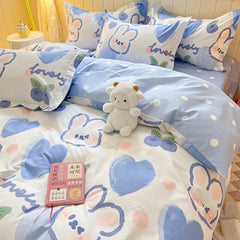 JazzHer Cute Kids Bedding Set Rabbit Dinosaur No Filler Single Queen Size Duvet Cover Flat Sheet Pillowcase Girls Boys Comforter Duvet