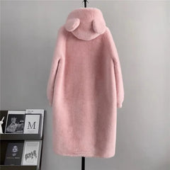 cold weather outfits JazzHer Autumn/Winter New Arrival Haining Leather Long Jacket Environmentally Friendly Mink Overcoat Women's Clothing Hooded Cute Earfla