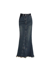 christmas outfit JazzHer Women High Waist Pleated Ruffled Blue Denim Skirts Women Slim Hip Mermaid Skirt Woman Chic Skirts Femme Autumn Winter 2025 New