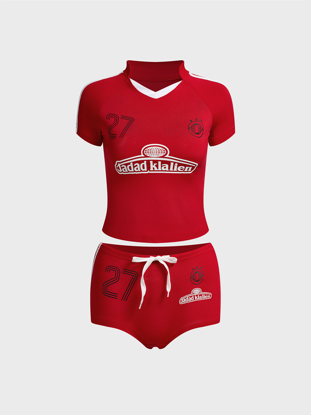 JazzHer 2024 New Jersey Text Letters Top With Pants Two-Piece Set