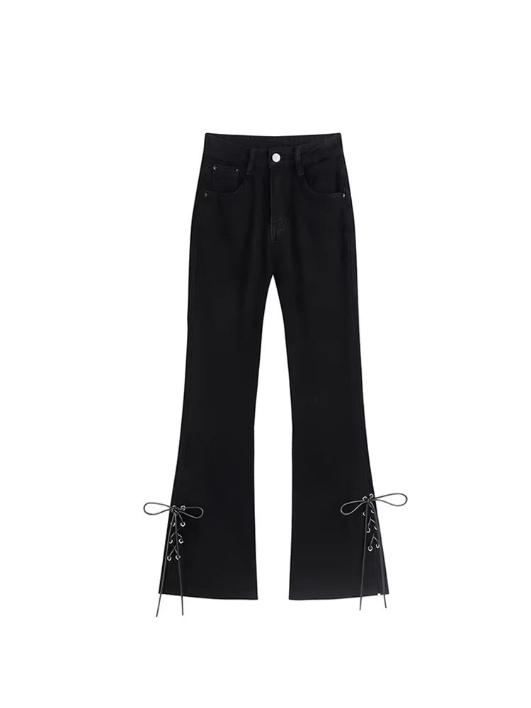 christmas outfit JazzHer Women Black High Waist Skinny Flare Pants Gothic Y2k Fake Two Pieces 2020 Slim Fit Femme Spring Stretchy Wide Leg Trousers New