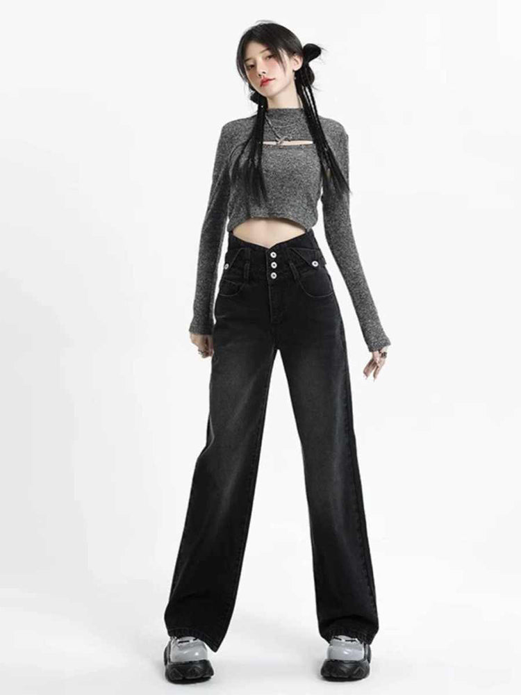 christmas outfit JazzHer Women's Black Gothic Y2k Jeans Harajuku Japanese 2000s Style Oversize Denim Trousers Vintage Baggy Jean Pants Emo Trashy Clothes