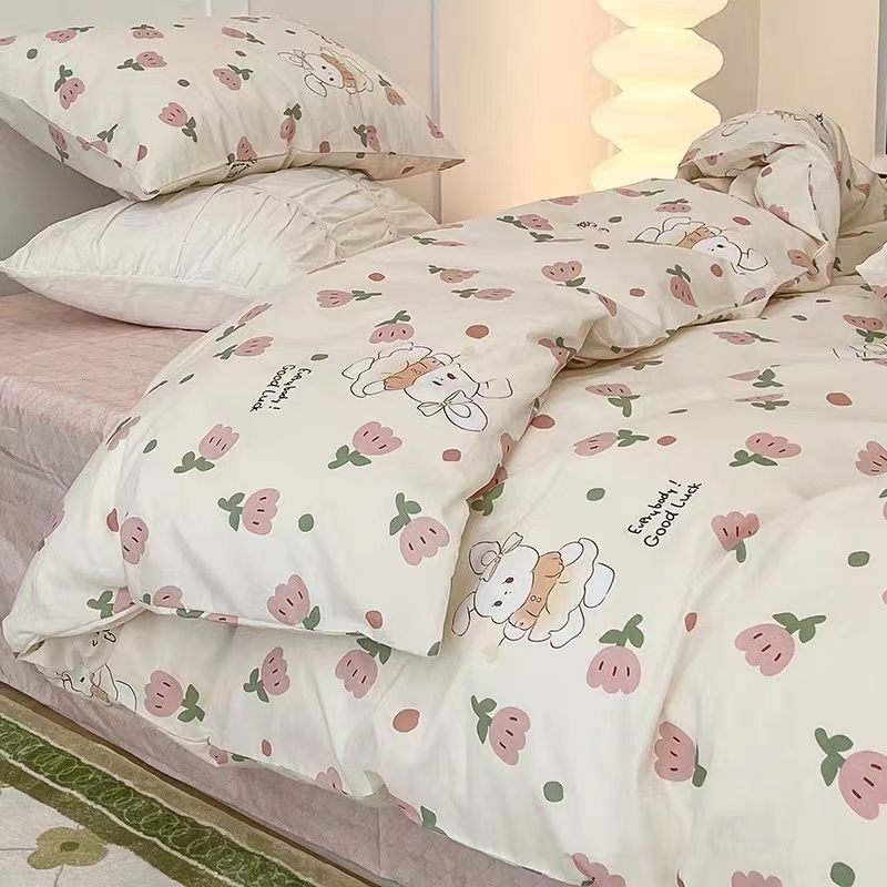 JazzHer Butterfly Ins Duvet Cover Set No Filler Pillowcase Flat Sheet Korean Style Single Queen Size Girls Boys Home Hotel Bedding Set