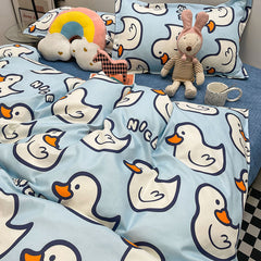 JazzHer Cute Cartoon Bedding Set Kids Single Double Size Boys Girls Duvet Cover Flat Sheet Pillowcases No Filler Home Textile