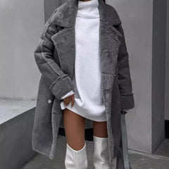 cold weather outfits JazzHer 2024 Winter New Style Chamois Leather Overcoat Collar Long Sleeve Plush Jacket Loose Fit Wool Blends Coat Women Fashion Outwear