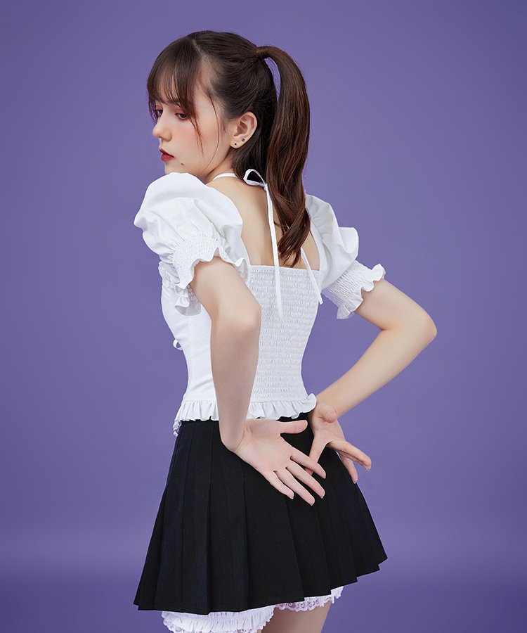 Jazzher Angel Girl Lace Up Corset Frill Blouse