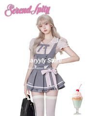 JazzHer 2025 Japanese Sweet Preppy Style Skirt Suit Women Kawaii Slim Striped Blouse + Casual Vest + Cute Bow Mini Skirt 3 Piece Set New