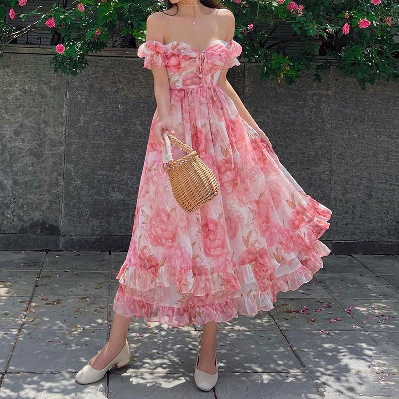 JazzHer-Women Summer Sexy y2k Fairy Dress Casual Loose Dress Vintage Ruffle Floral Print Maxi Dress