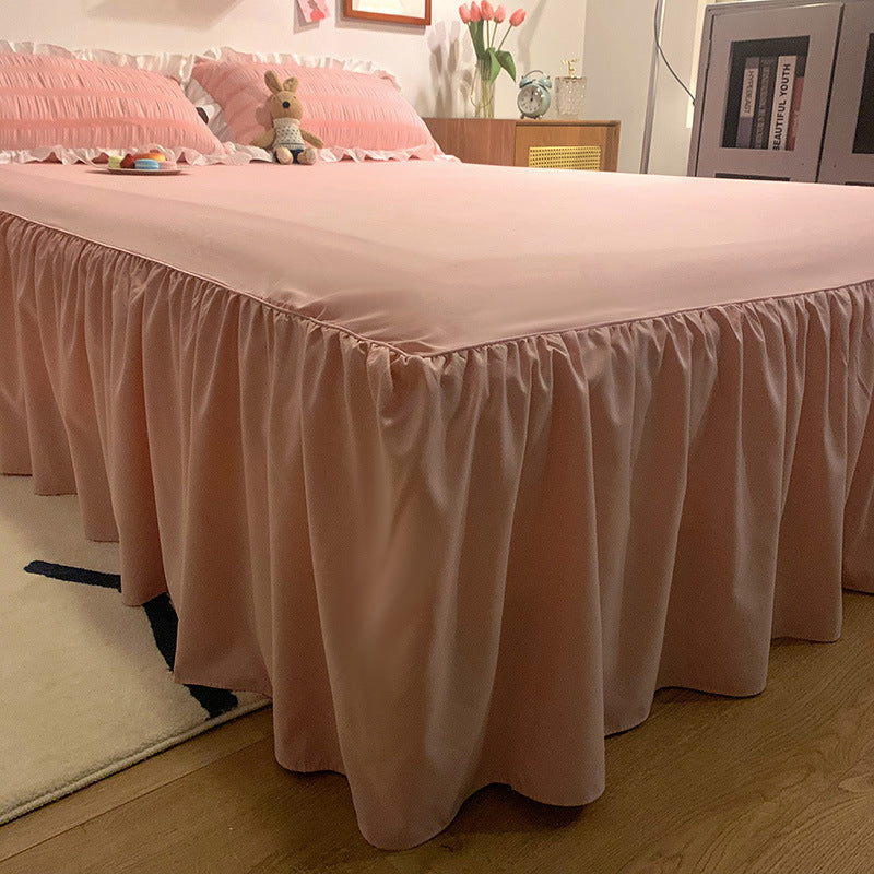 JazzHer Pink Ruffled Seersucker Duvet Cover Set 3/4pcs Soft Lightweight Down Alternative Grey Bedding  with Bed Skirt and Pillowcases