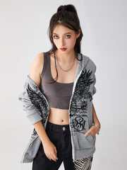 thanksgiving outfit JazzHer Women Vintage Zip Up Hoodie Long Sleeve Oversized Sweatshirts Y2K Gothic Jacket Pullover Streetwear