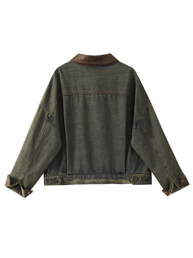 christmas outfit JazzHer Women's Patchwork Denim Jacket Outerwear 90s Vintage Oversize Long Sleeve Jean Jacket Harajuku Korean Y2k 2000s Fashion Clothes