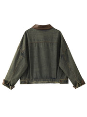 christmas outfit JazzHer Women's Patchwork Denim Jacket Outerwear 90s Vintage Oversize Long Sleeve Jean Jacket Harajuku Korean Y2k 2000s Fashion Clothes
