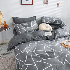 JazzHer Grey Geometric Pattern Duvet Cover Four set series for Adults Teens Polyester Bedding Set with Zip Closure Comforter Covers