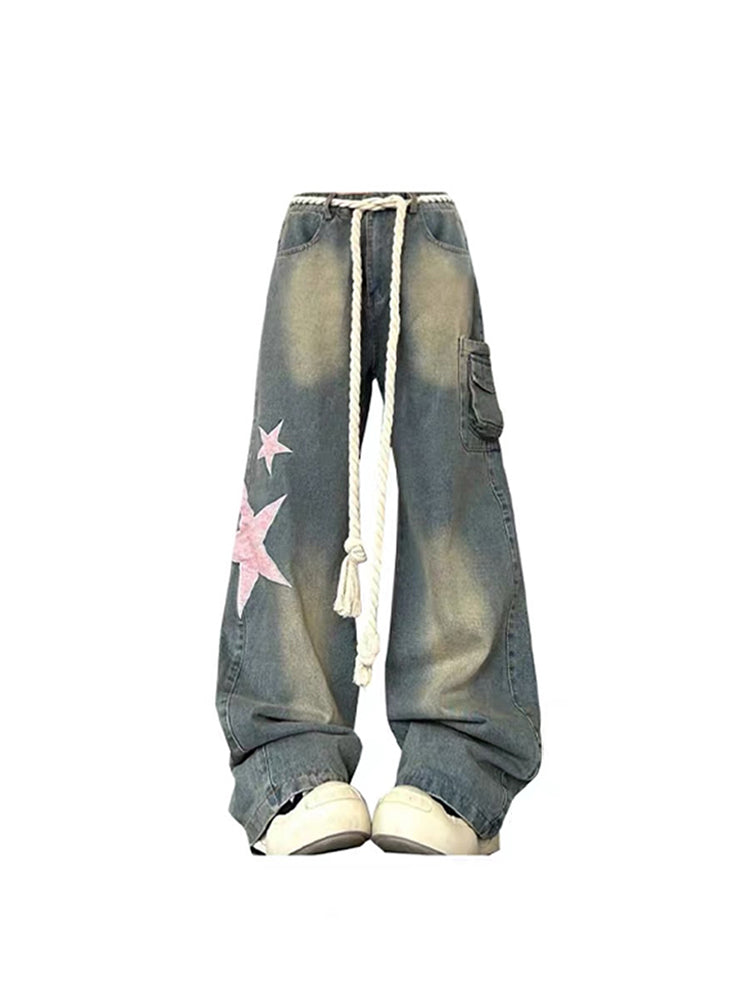 christmas outfit JazzHer Women Baggy Star Jeans Vintage Harajuku Oversize High Waist Denim Trouser Emo 2000s Y2k 90s Aesthetic Wide Pants Trashy Clothes