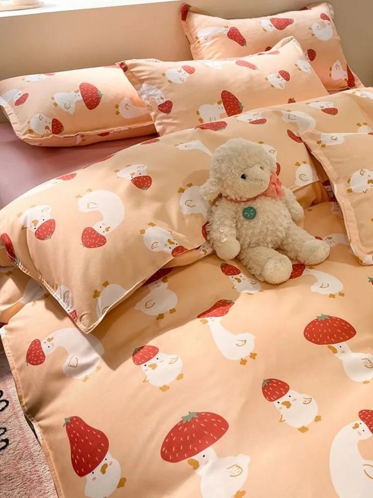 JazzHer Kids Duvet Cover Set with Zipper Girl Boys Favorite Flat Sheet Pillowcases No Filler Hotel Twin Queen Size Cute Soft Bedding Set