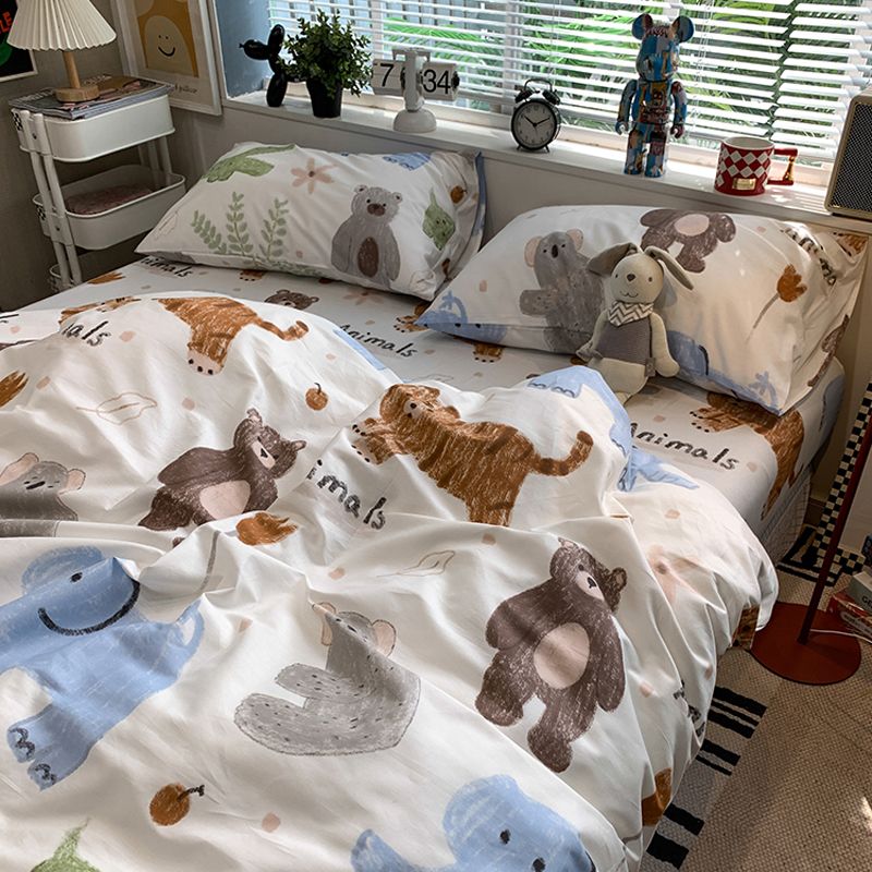 JazzHer Cute Kids Bedding Set Rabbit Dinosaur No Filler Single Queen Size Duvet Cover Flat Sheet Pillowcase Girls Boys Comforter Duvet