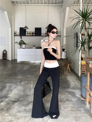 JazzHer 2025 New Temperament Fashion Gyaru Set Women Summer Contrast Color Tube Top Vest Slightly Flared Trousers Two-piece Set Fashion