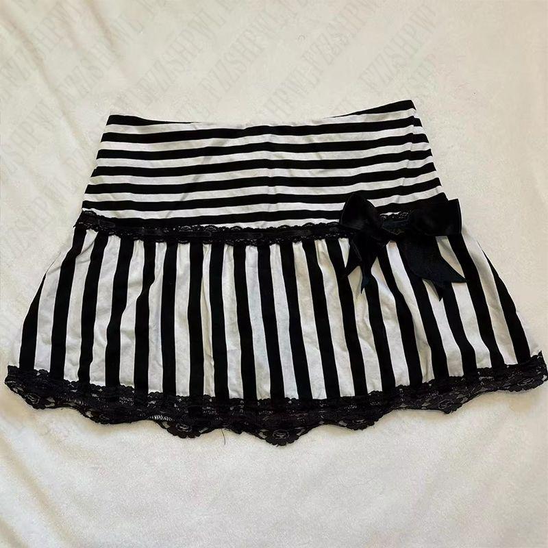 JazzHer Y2K retro casual chic women's striped skirt pure short zipper A-line skirt tube skirt new fashion summer mini skirt Hot Girl