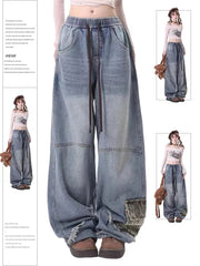 christmas outfit JazzHer Women's Blue Y2k Cargo Jeans Harajuku Japanese 2000s Style Baggy Oversize Denim Trousers Vintage Jean Pants Trashy Clothes 2025