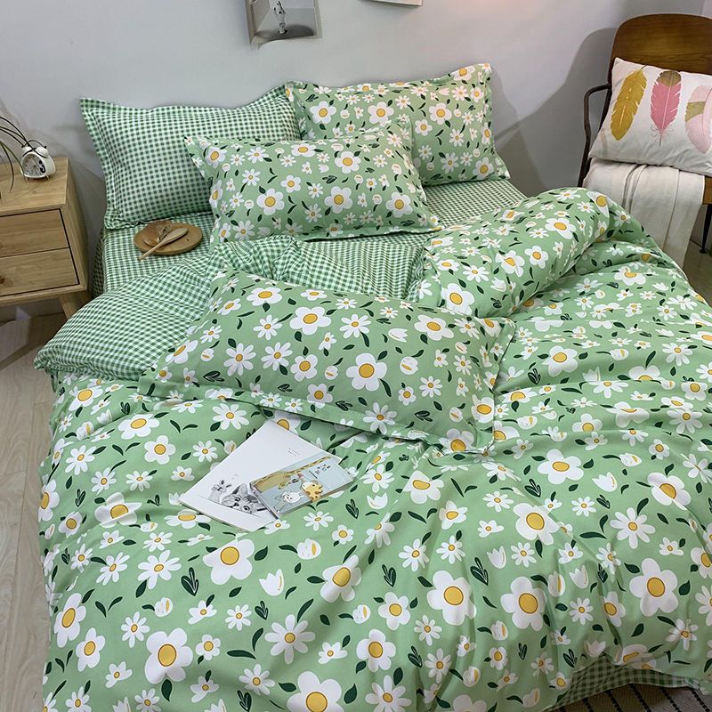 JazzHer Christmas Bedding Set Flat Sheet Duvet Cover Pillowcase Combination Green Tree Flower Home Textile Bed Linen Fashion