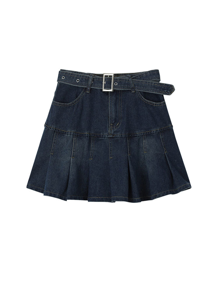 christmas outfit JazzHer Y2k High Waist Denim Mini Pleated Skirts With Belt Women 2025 Summer Fashion Retro A Line Skirt Korean Ins Female Casual Skirts