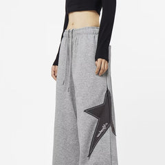 JazzHer Star Patch Baggy Gray Sweatpants