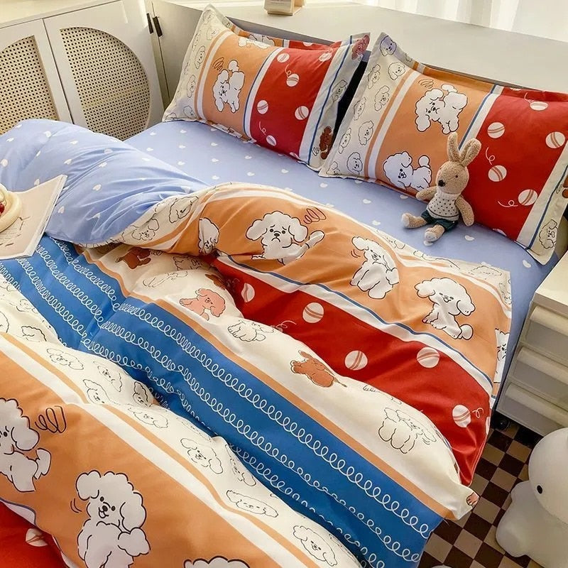 JazzHer Cute Bedding Set Fashion Single Double Size Flat Sheet Duvet Cover Pillowcase Soft Microfiber Boys Girls Bed Linen