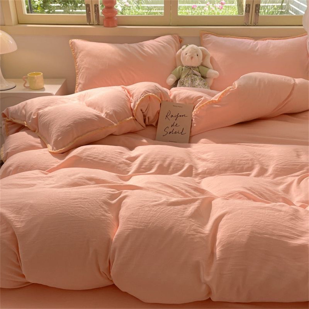 JazzHer Ins Style Pink Solid Color Bedding Sheet Nordic Duvet Cover Set Hot Sale Home Luxury Bedding Set Bed Sheet Comfortable Bedspread