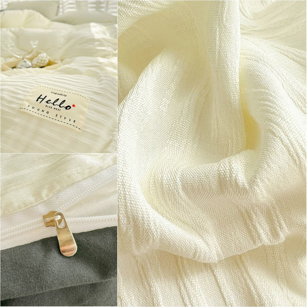 JazzHer Ins Nordic Style Bedding Set Solid Color Blue White Grey Twin Double Queen Size Duvet Cover Fitted Flat Sheet Pillowcase Kit