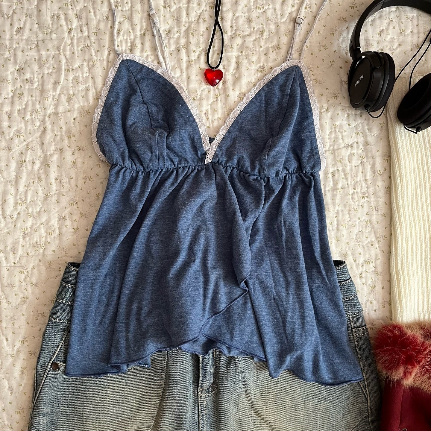 JazzHer y2k Lace Trim Tops Women Clothes Bow Striped V- Neck Spaghetti Strap Sleeveless Camisole Vest 2000s tops Clothing Streetwear emo