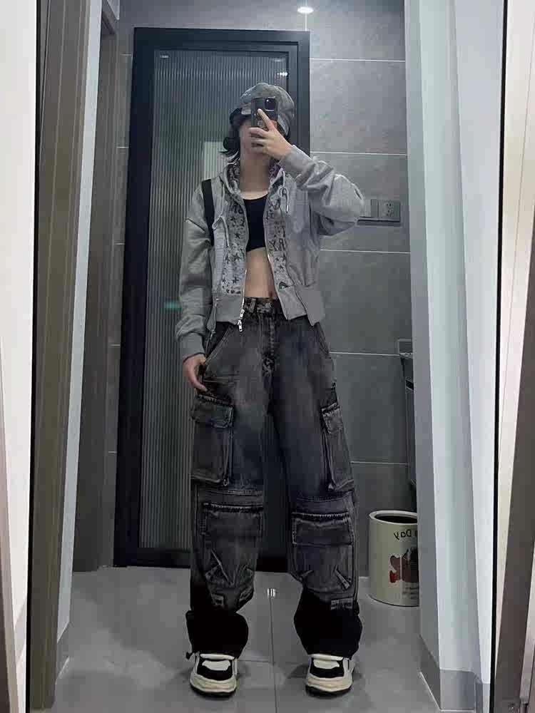 christmas outfit JazzHer Women's Black Gothic Y2k Baggy Jeans Harajuku Japanese 2000s Style Oversize Denim Trousers Vintage Emo Jean Pants Trashy Clothes