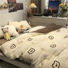 JazzHer Korean Style Cartoon Sheep Bedding Set Girls Kids Twin Full Queen Size Bed Flat Sheet Duvet Cover Pillowcases Bed Linen Kawaii