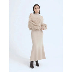 cold weather outfits JazzHer Autumn/Winter Star Style Faux Fur Knit Jacket With Long Dress 2-Piece Set Genuine Leather Coat Warm And Stylish For Cold Weather