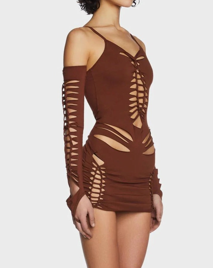 JazzHer Cut Out Mini Dress With Sleeves